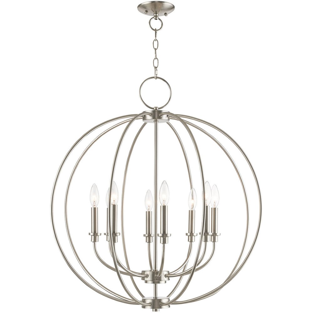 Nickel Eight Light Metal Dimmable Chandelier With Shades HomeRoots