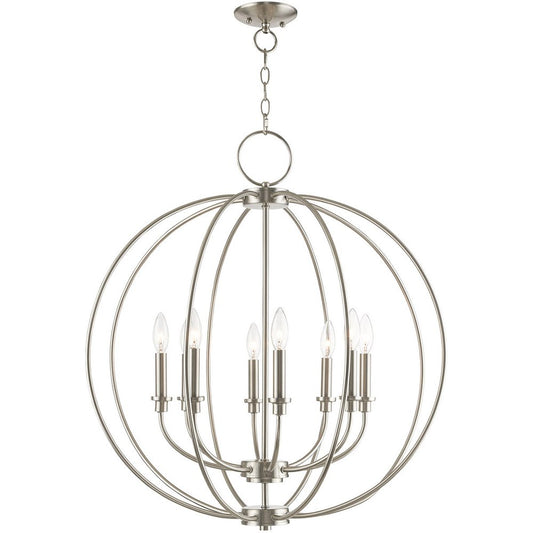 Nickel Eight Light Metal Dimmable Chandelier With Shades HomeRoots