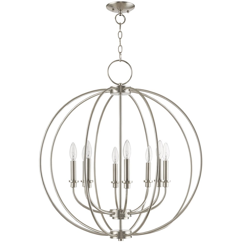 Nickel Eight Light Metal Dimmable Chandelier With Shades HomeRoots