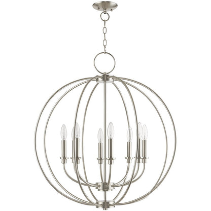 Nickel Eight Light Metal Dimmable Chandelier With Shades HomeRoots