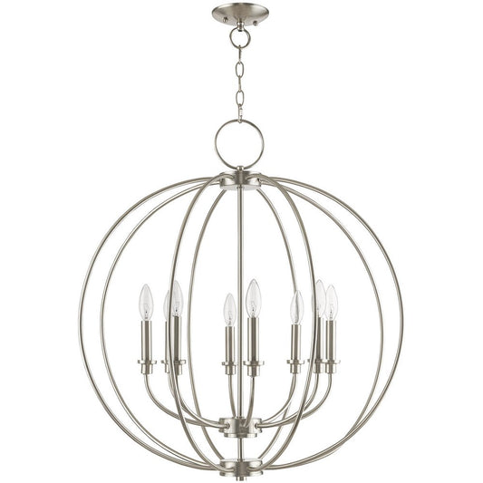 Nickel Eight Light Metal Dimmable Chandelier With Shades HomeRoots