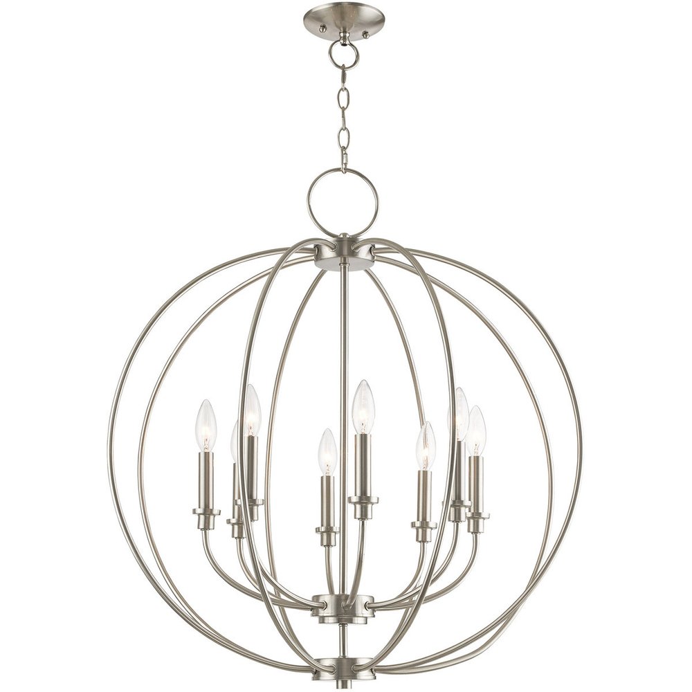 Nickel Eight Light Metal Dimmable Chandelier With Shades HomeRoots