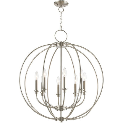 Nickel Eight Light Metal Dimmable Chandelier With Shades HomeRoots