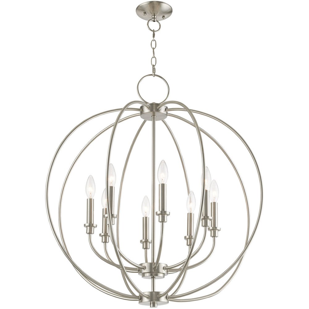 Nickel Eight Light Metal Dimmable Chandelier With Shades HomeRoots