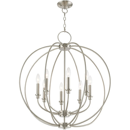 Nickel Eight Light Metal Dimmable Chandelier With Shades HomeRoots