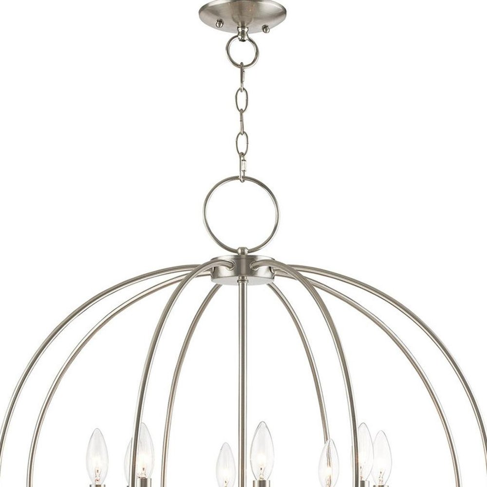 Nickel Eight Light Metal Dimmable Chandelier With Shades HomeRoots