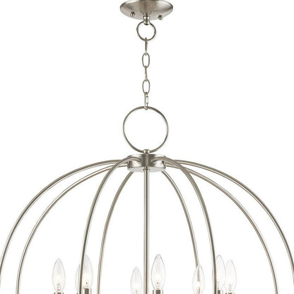 Nickel Eight Light Metal Dimmable Chandelier With Shades HomeRoots