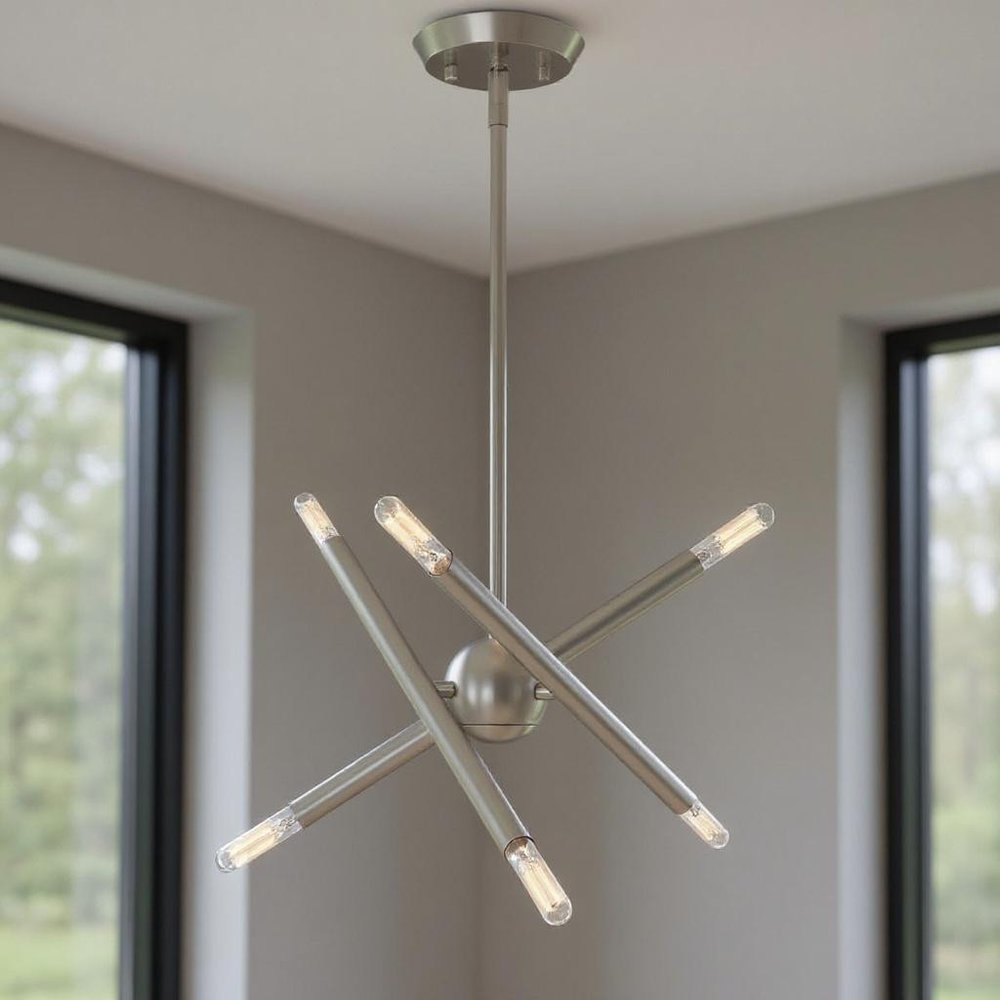 Nickel Six Light Metal Dimmable Chandelier With Shades HomeRoots