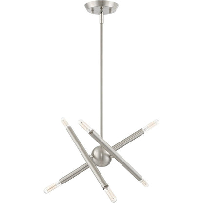 Nickel Six Light Metal Dimmable Chandelier With Shades HomeRoots