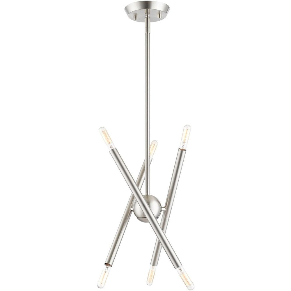 Nickel Six Light Metal Dimmable Chandelier With Shades HomeRoots