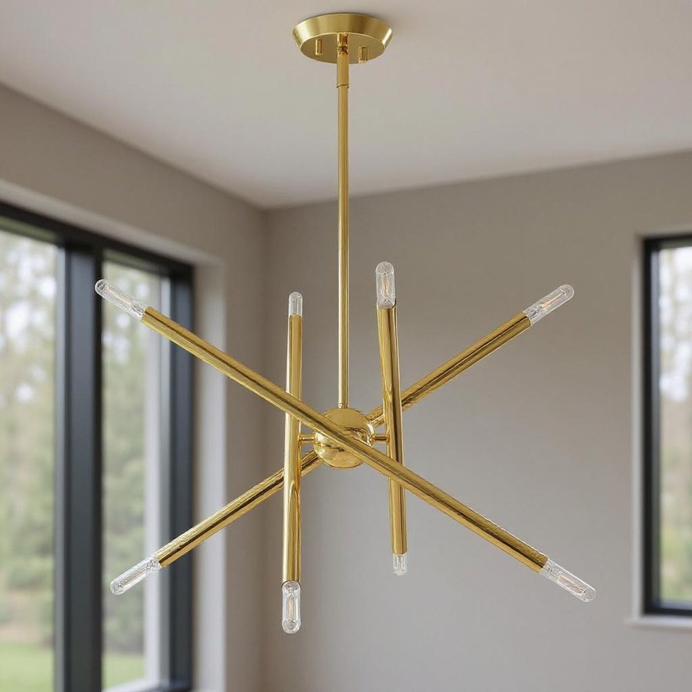 Brass Eight Light Metal Dimmable Chandelier With Shades HomeRoots