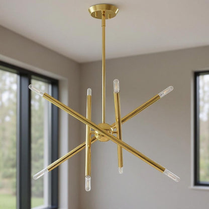 Brass Eight Light Metal Dimmable Chandelier With Shades HomeRoots