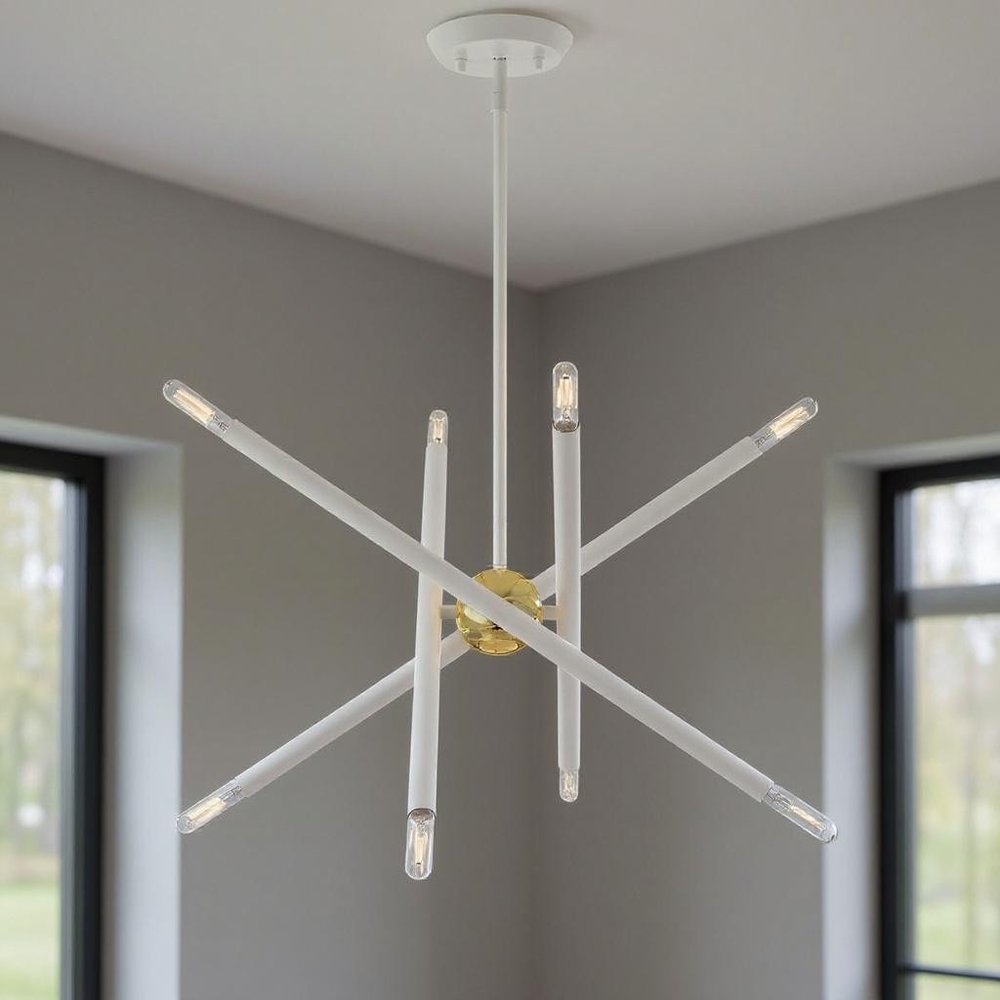White Eight Light Metal Dimmable Chandelier With Shades HomeRoots