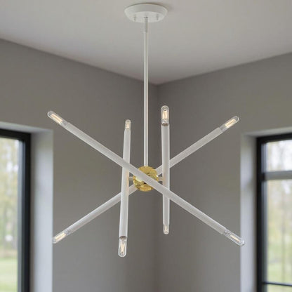 White Eight Light Metal Dimmable Chandelier With Shades HomeRoots