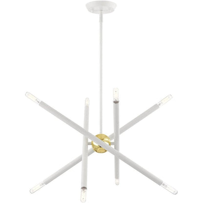 White Eight Light Metal Dimmable Chandelier With Shades HomeRoots