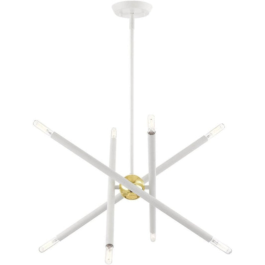 White Eight Light Metal Dimmable Chandelier With Shades HomeRoots