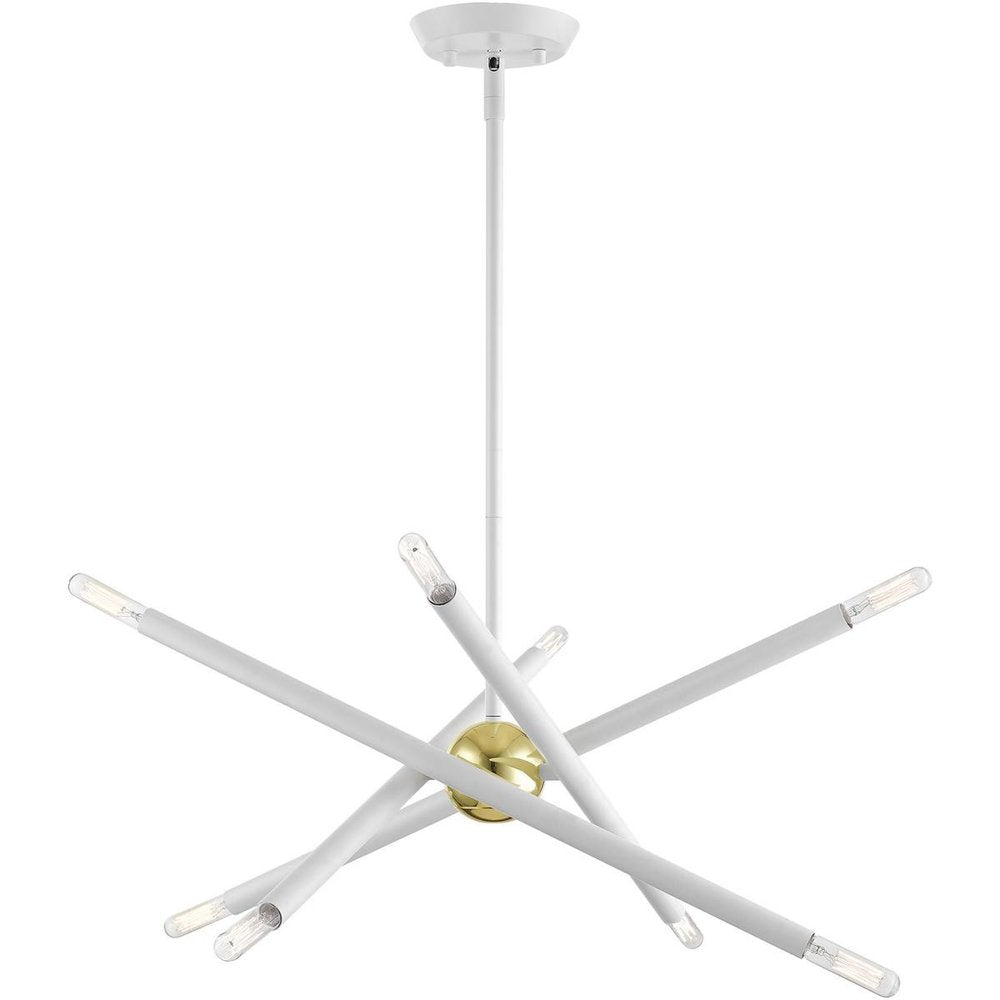 White Eight Light Metal Dimmable Chandelier With Shades HomeRoots