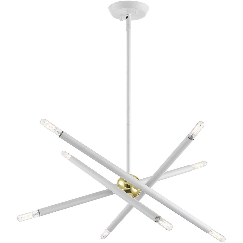 White Eight Light Metal Dimmable Chandelier With Shades HomeRoots
