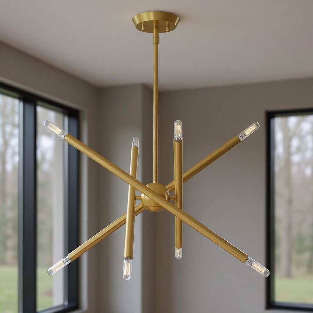 Brass Eight Light Metal Dimmable Chandelier With Shades HomeRoots