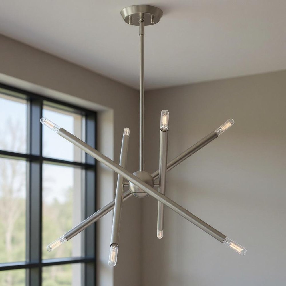 Nickel Eight Light Metal Dimmable Chandelier With Shades HomeRoots