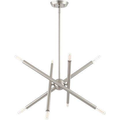 Nickel Eight Light Metal Dimmable Chandelier With Shades HomeRoots
