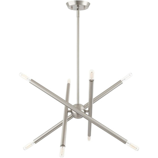 Nickel Eight Light Metal Dimmable Chandelier With Shades HomeRoots