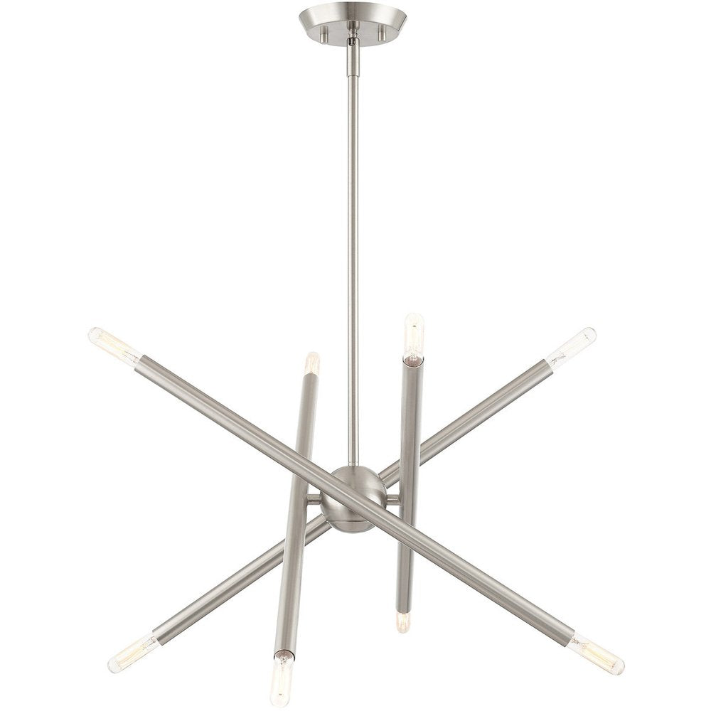 Nickel Eight Light Metal Dimmable Chandelier With Shades HomeRoots