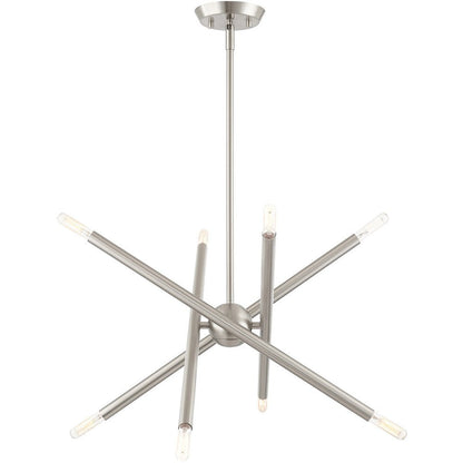 Nickel Eight Light Metal Dimmable Chandelier With Shades HomeRoots