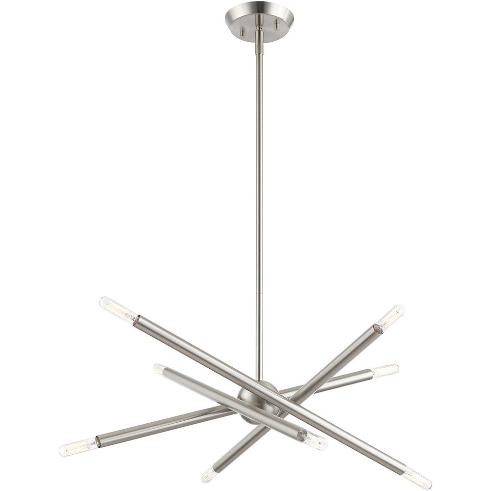 Nickel Eight Light Metal Dimmable Chandelier With Shades HomeRoots