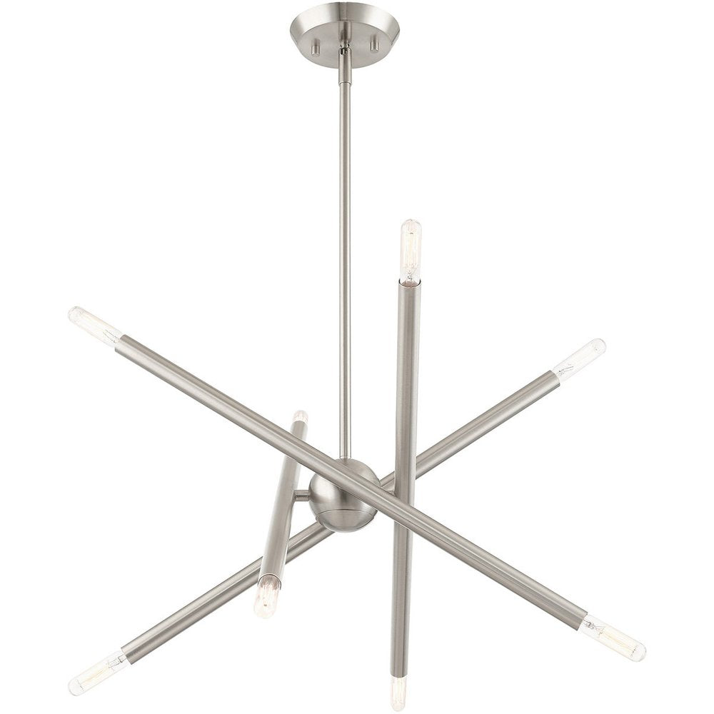Nickel Eight Light Metal Dimmable Chandelier With Shades HomeRoots