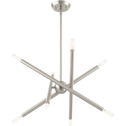 Nickel Eight Light Metal Dimmable Chandelier With Shades HomeRoots