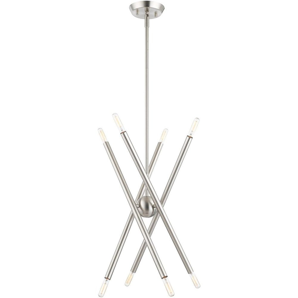 Nickel Eight Light Metal Dimmable Chandelier With Shades HomeRoots