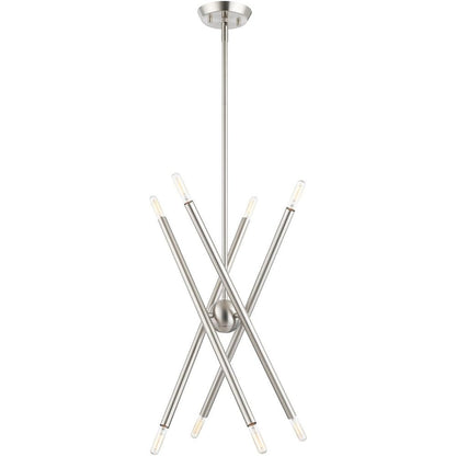 Nickel Eight Light Metal Dimmable Chandelier With Shades HomeRoots