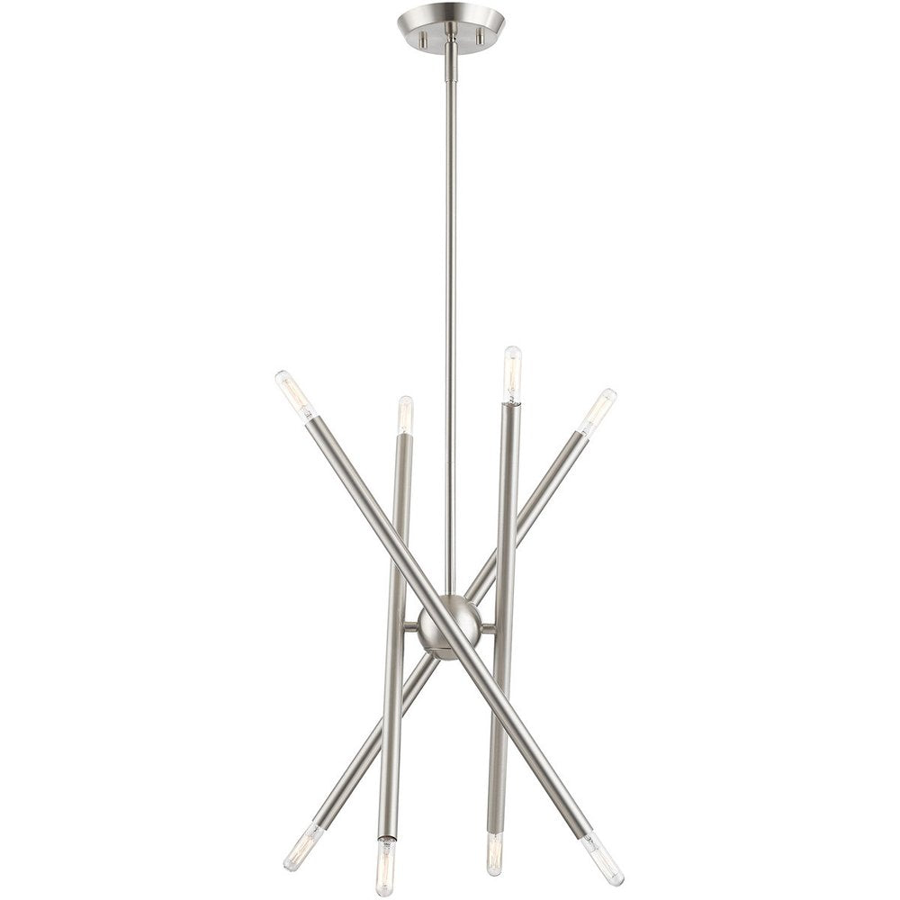 Nickel Eight Light Metal Dimmable Chandelier With Shades HomeRoots