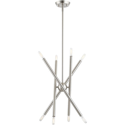 Nickel Eight Light Metal Dimmable Chandelier With Shades HomeRoots