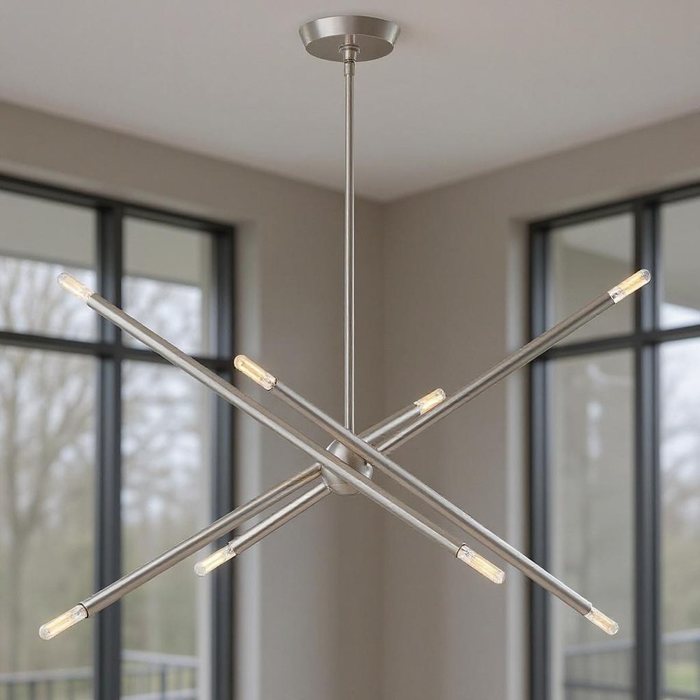 Nickel Eight Light Metal Dimmable Chandelier With Shades HomeRoots