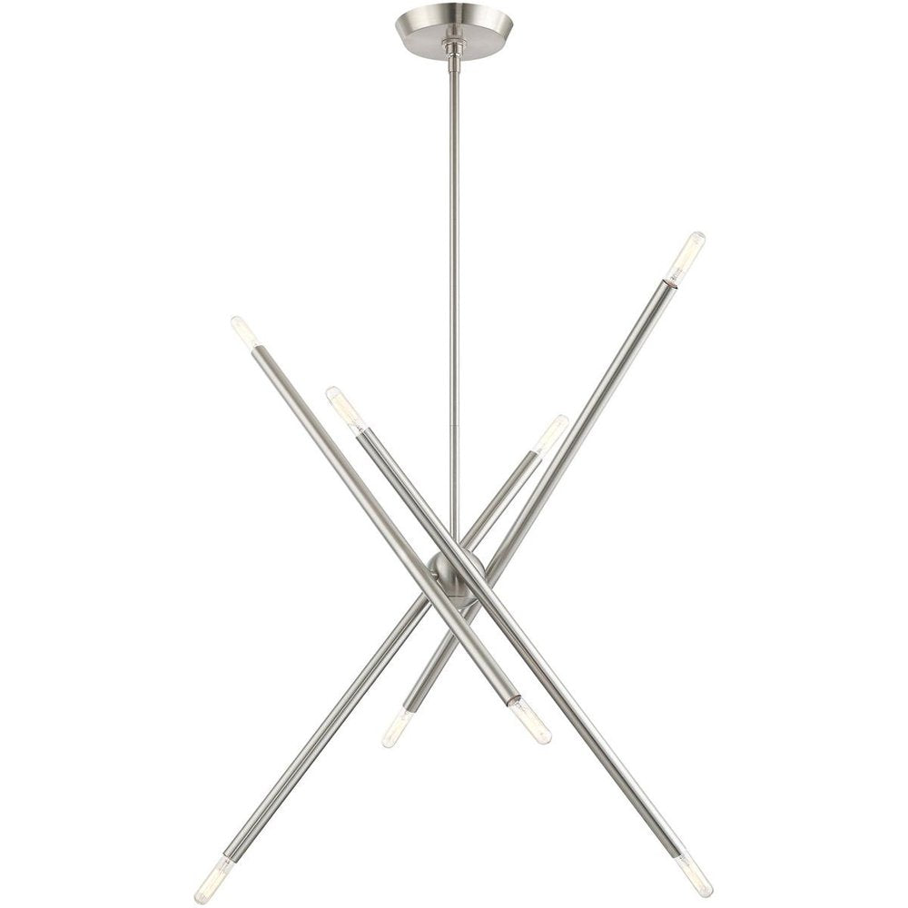 Nickel Eight Light Metal Dimmable Chandelier With Shades HomeRoots