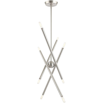 Nickel Eight Light Metal Dimmable Chandelier With Shades HomeRoots