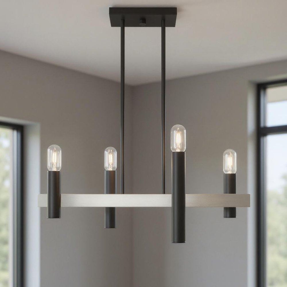Nickel Four Light Metal Dimmable Chandelier With Shades HomeRoots