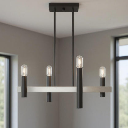 Nickel Four Light Metal Dimmable Chandelier With Shades HomeRoots