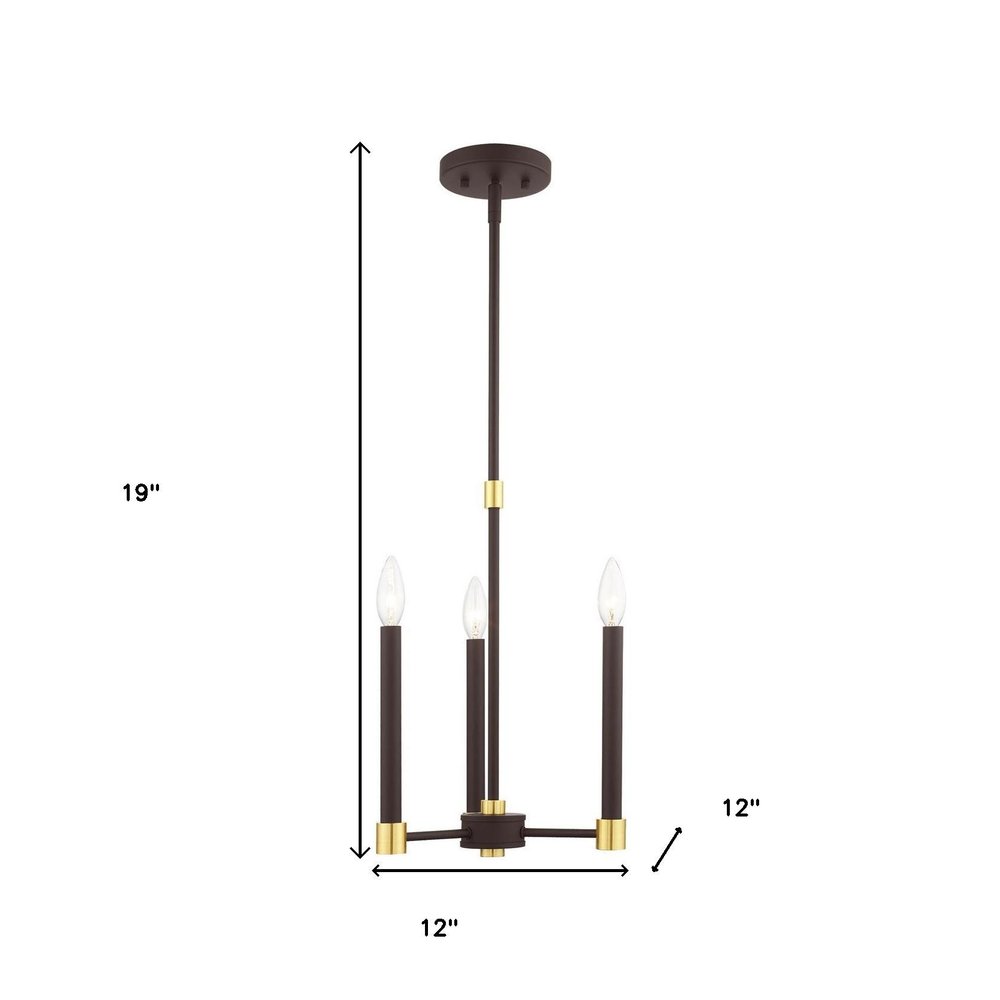 Bronze Three Light Metal Dimmable Chandelier With Shades HomeRoots
