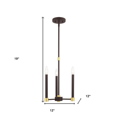 Bronze Three Light Metal Dimmable Chandelier With Shades HomeRoots