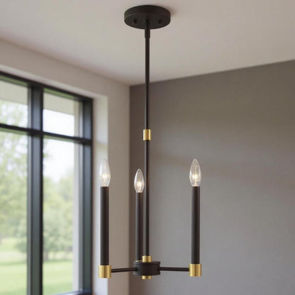 Bronze Three Light Metal Dimmable Chandelier With Shades HomeRoots