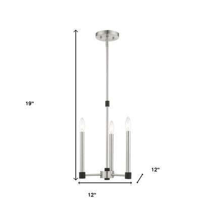 Nickel Three Light Metal Dimmable Chandelier With Shades HomeRoots