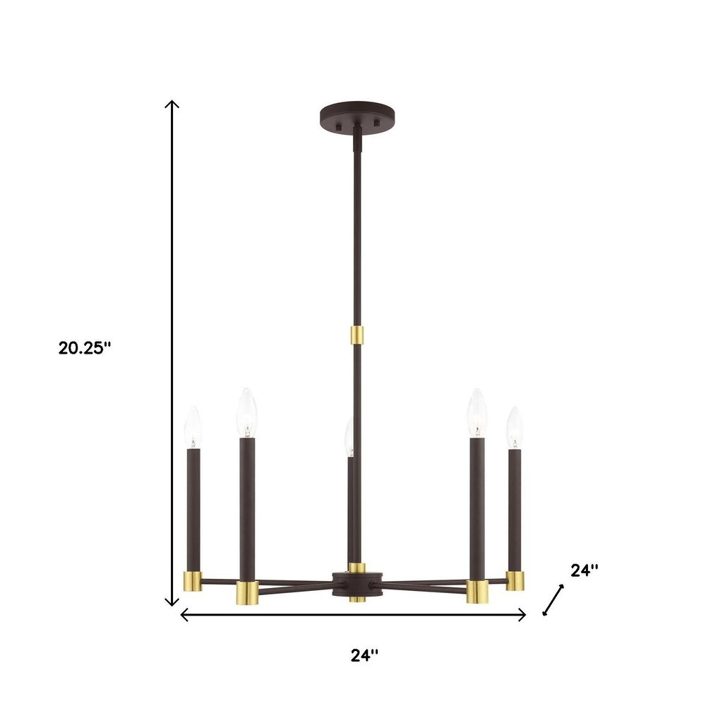 Bronze Five Light Metal Dimmable Chandelier With Shades HomeRoots