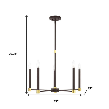 Bronze Five Light Metal Dimmable Chandelier With Shades HomeRoots