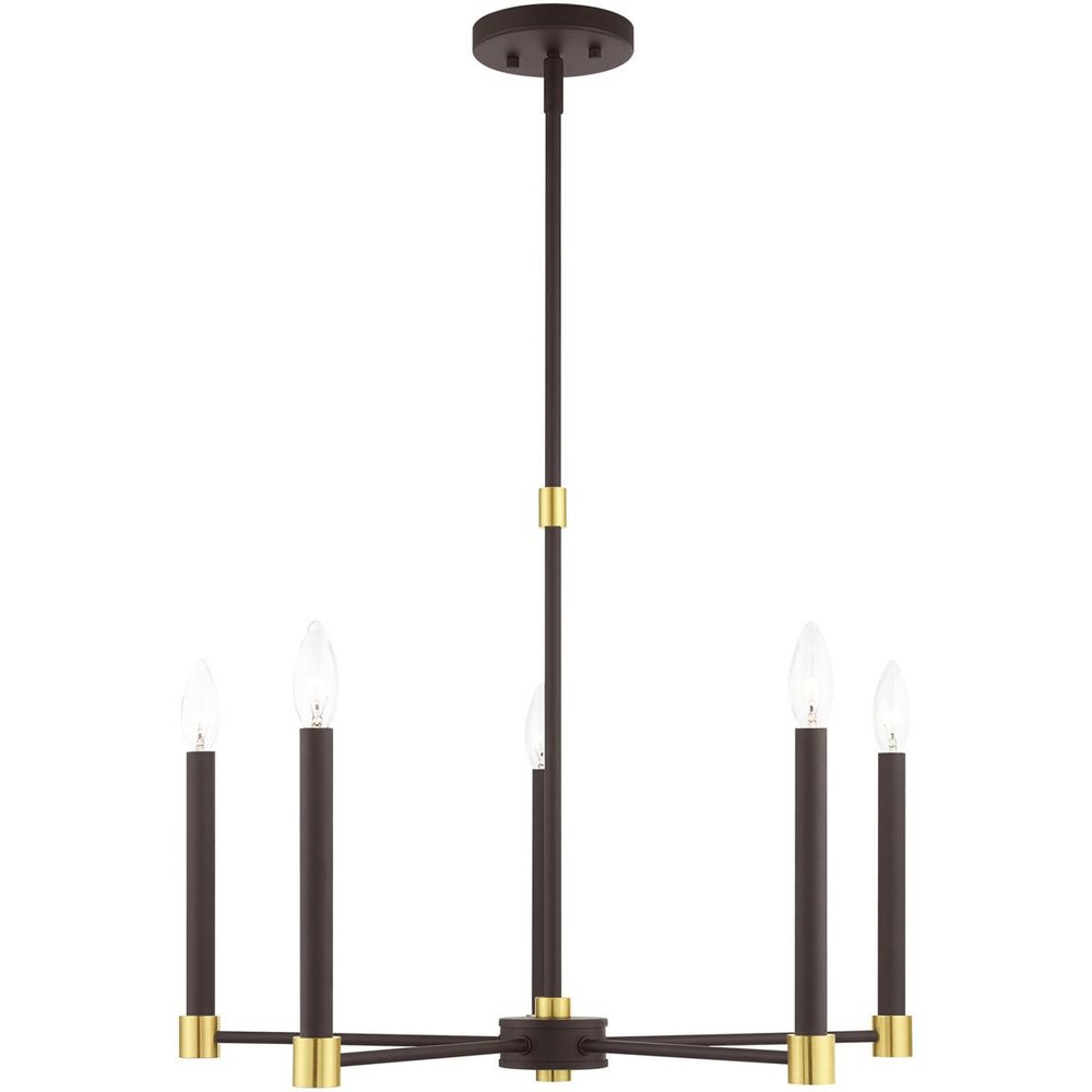 Bronze Five Light Metal Dimmable Chandelier With Shades HomeRoots