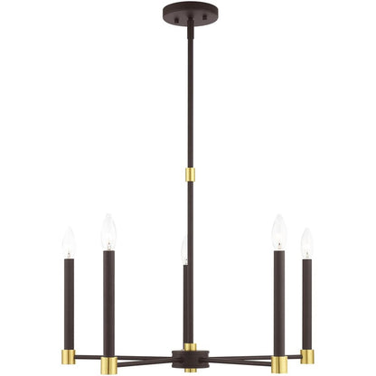Bronze Five Light Metal Dimmable Chandelier With Shades HomeRoots
