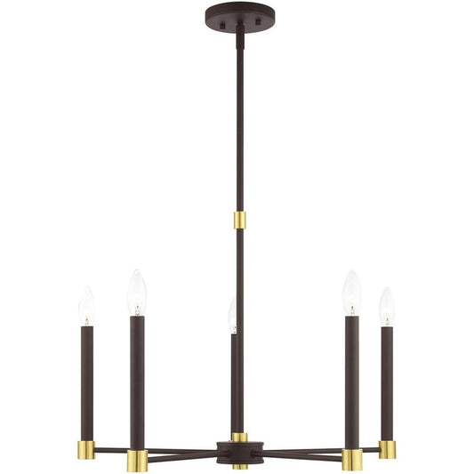 Bronze Five Light Metal Dimmable Chandelier With Shades HomeRoots