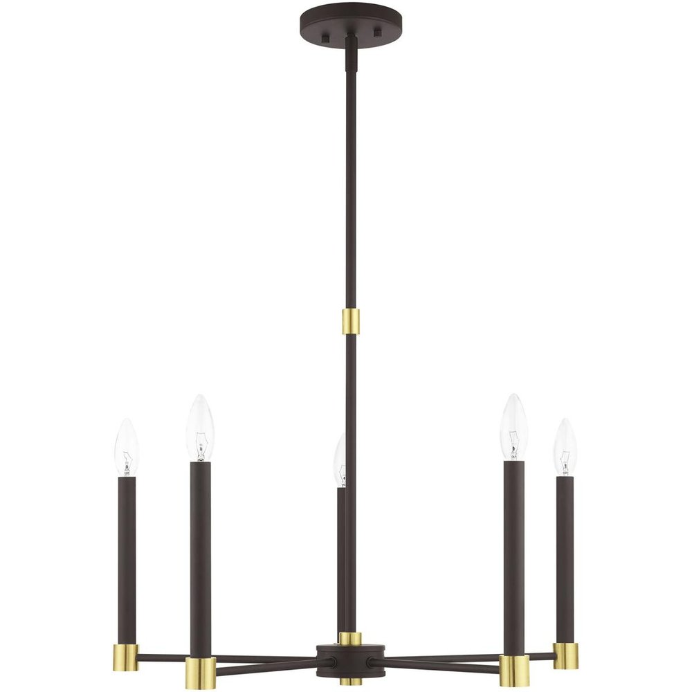 Bronze Five Light Metal Dimmable Chandelier With Shades HomeRoots